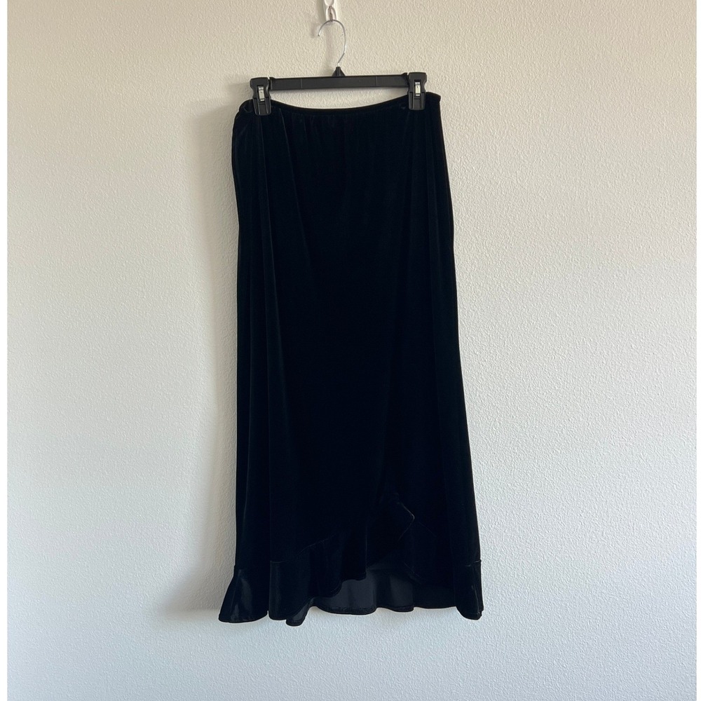 Vintage J.S. Edward Black Velvet Ruffle Midi Skirt 12 Whimsygoth Steampunk Emo